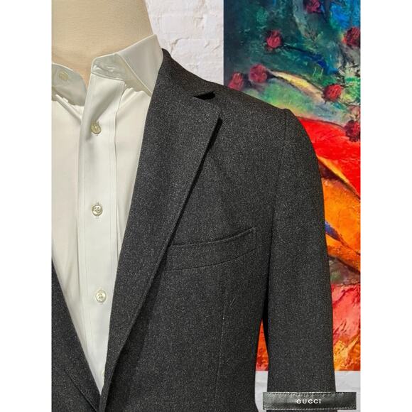 Gucci 40R Gray Flannel Unstructured Unlined Flannel Blazer Jacket 3/2 Roll - Picture 4 of 13